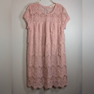 🌸 Rebellion Blush Pink Crochet Lace Babydoll Shift Dress - Size Medium